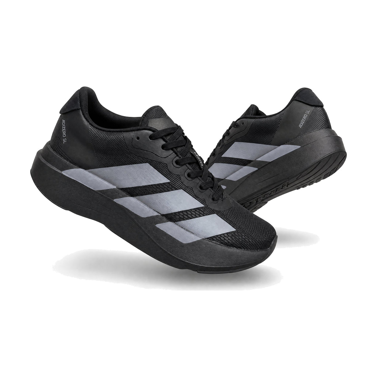 Adidas Adizero Caballero Negro Gris color negro gris — par en vista 3D, fondo blanco
