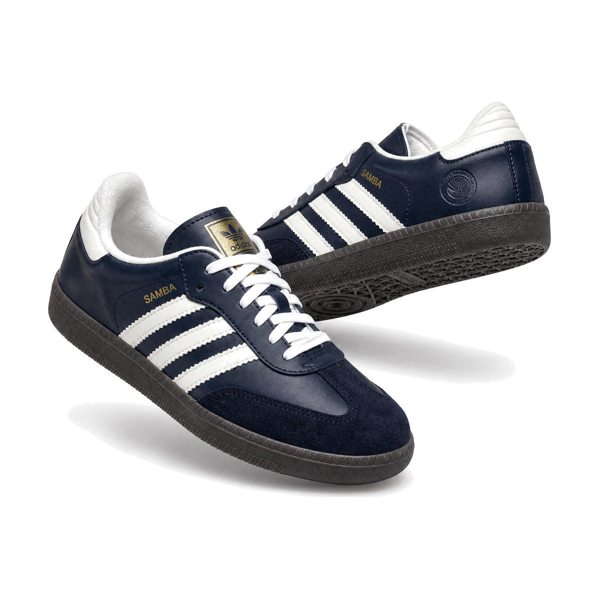 Adidas Samba Azul Marino color azul marino — par de tenis en vista 3D, fondo blanco