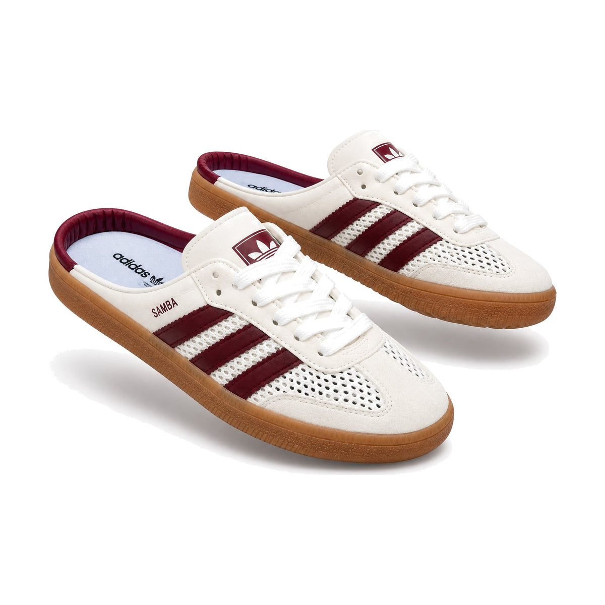 Adidas Samba Sueco Y58 color talco vino — par en vista 3D, fondo blanco