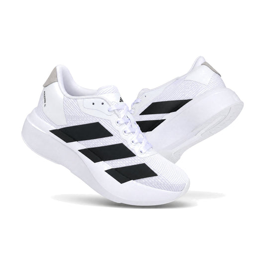 Adidas Adizero Caballero Blanco Negro color blanco negro — par en vista 3D, fondo blanco