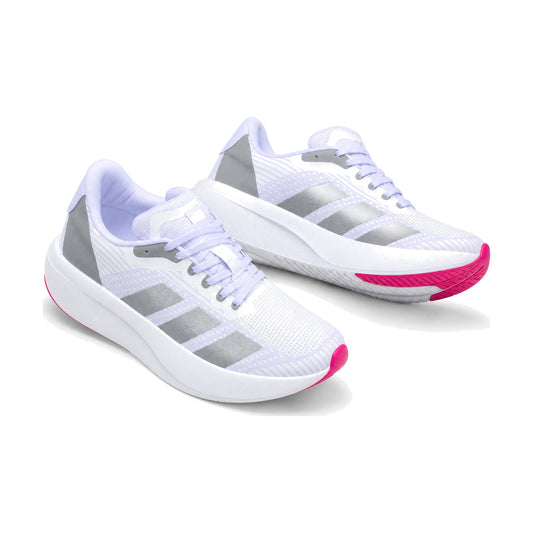 Adidas Adizero Dama color blanco gris — par en vista 3D, fondo blanco
