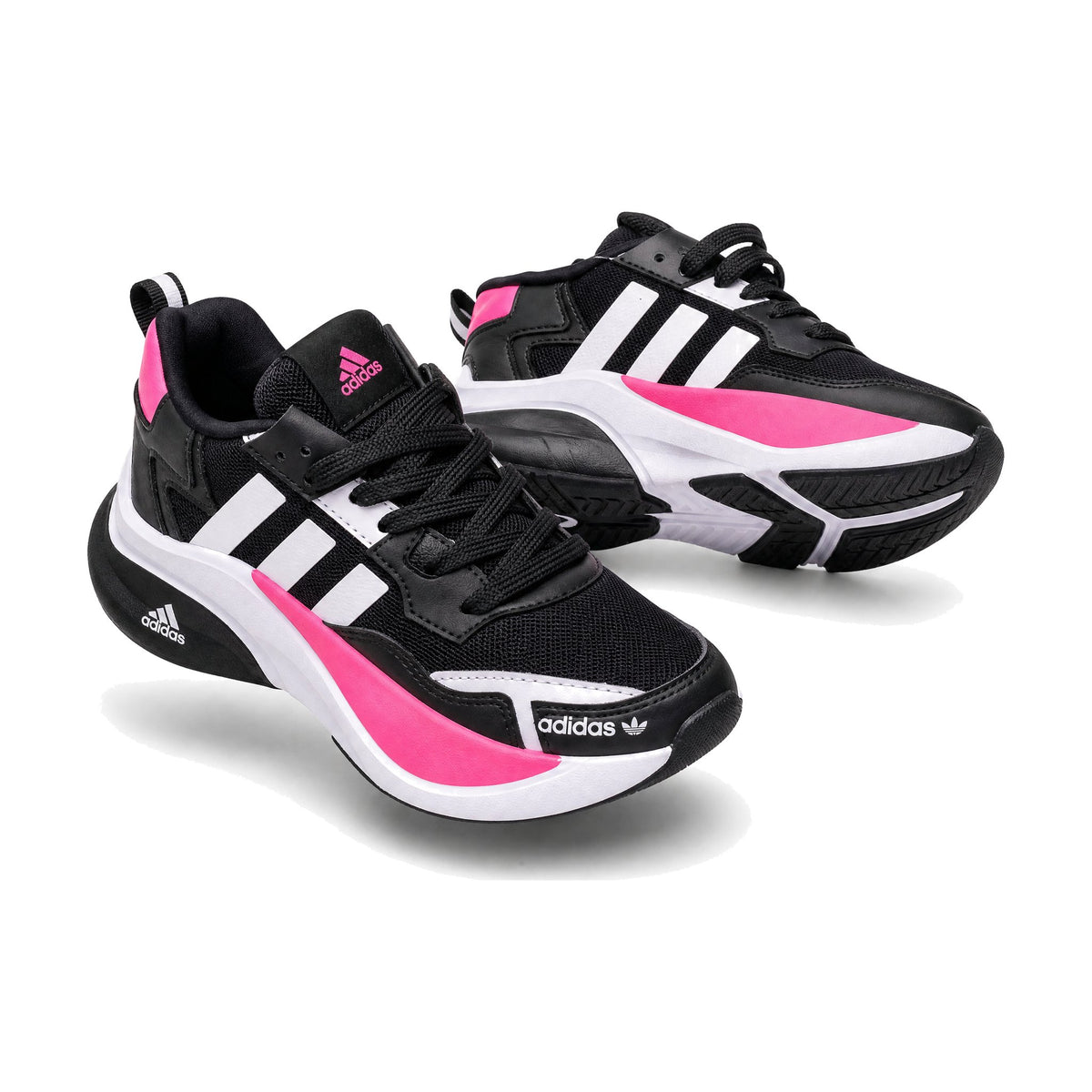 Adidas Bounce 2.0 Dama Negro Rosa color negro rosa — par en vista 3D, fondo blanco