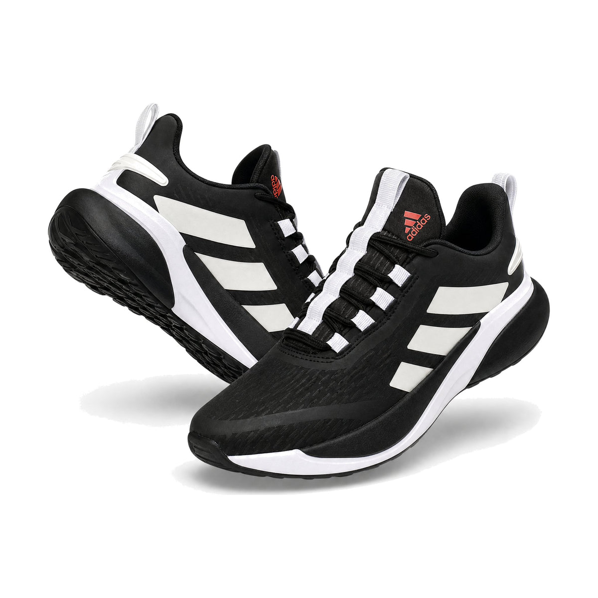 Adidas Bounce Caballero color negro blanco — par en vista 3D, fondo blanco