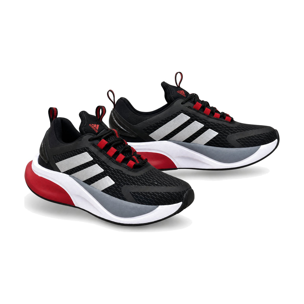 Adidas Bounce Caballero color negro rojo — par en vista 3D, fondo blanco