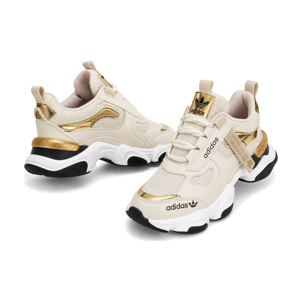 Adidas Fashion Dama color beige — par en vista 3D, fondo blanco