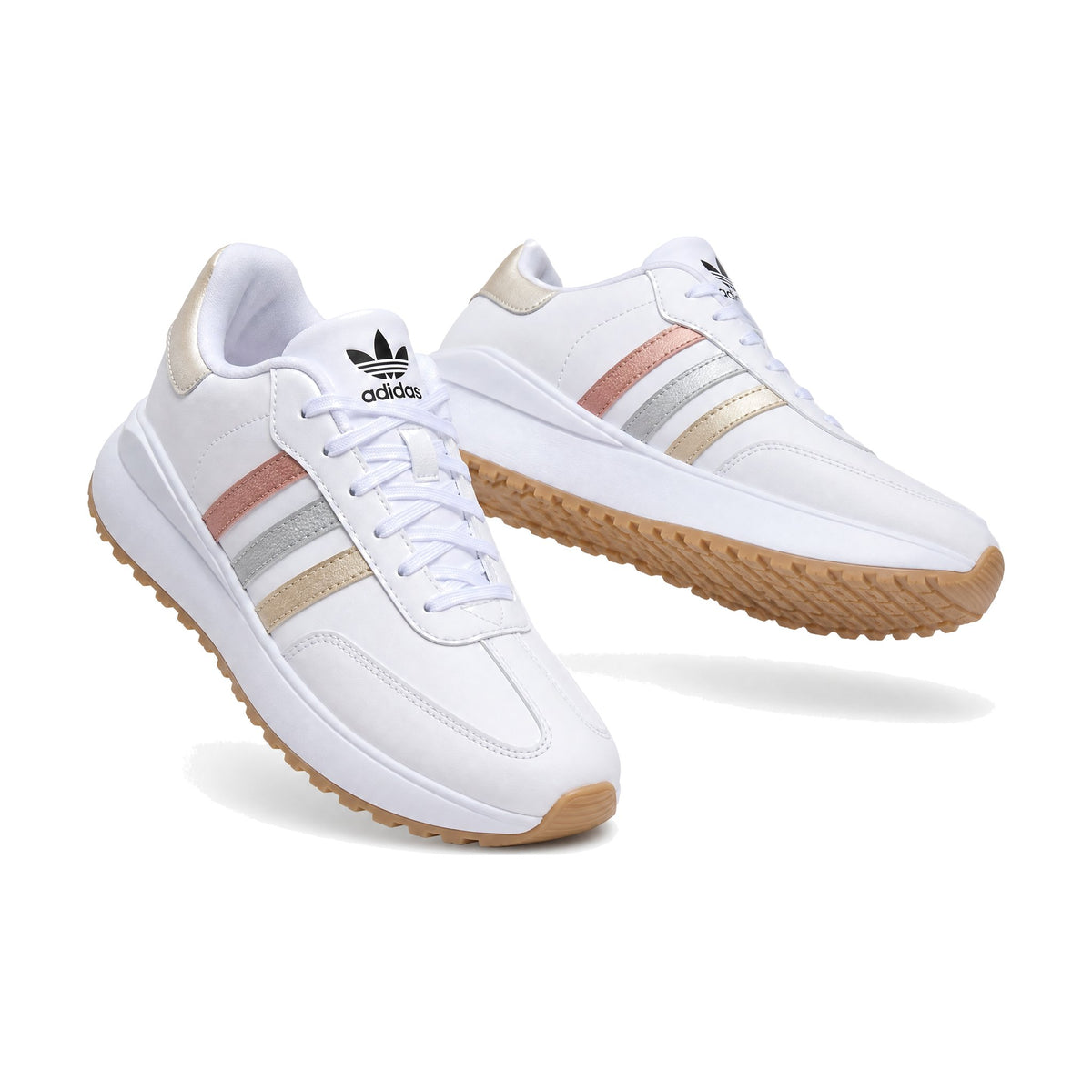 Adidas Sweet Dama Blanco Dorado color blanco dorado — par en vista 3D, fondo blanco