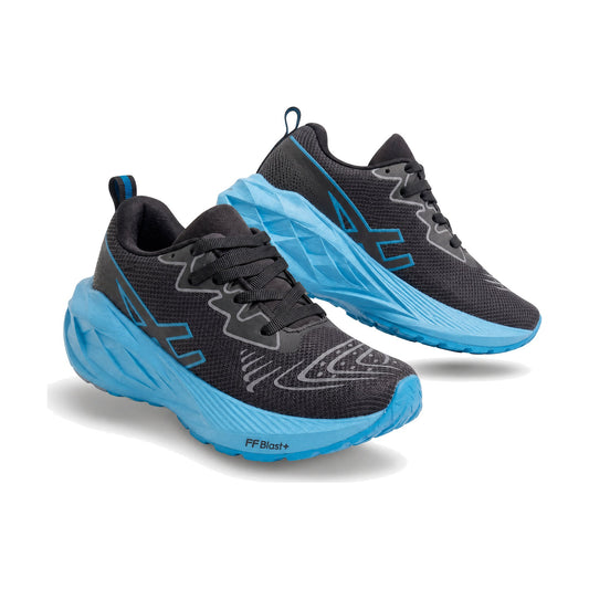 ASICS Dama Gris Azul color gris azul — par en vista 3D, fondo blanco