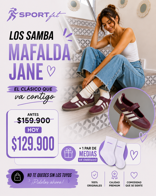 Adidas Samba Jane — Mary Jane Velcro + Medias GRATIS