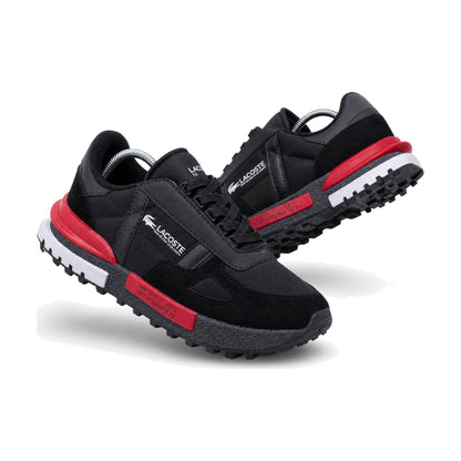Lacoste Caballero color negro rojo — par en vista 3D, fondo blanco