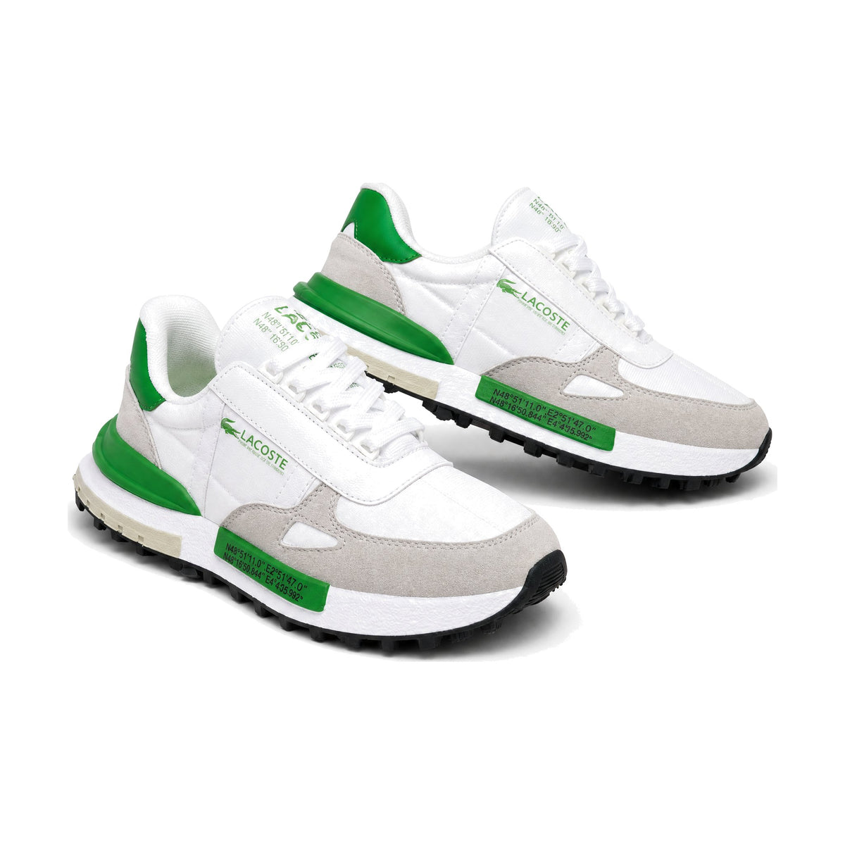 Lacoste Caballero Blanco Verde color blanco verde — par en vista 3D, fondo blanco