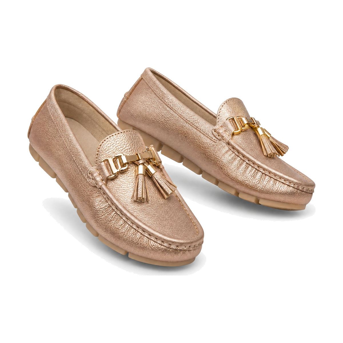 Mocasín Dama U08 color oro rosa — par en vista 3D, fondo blanco