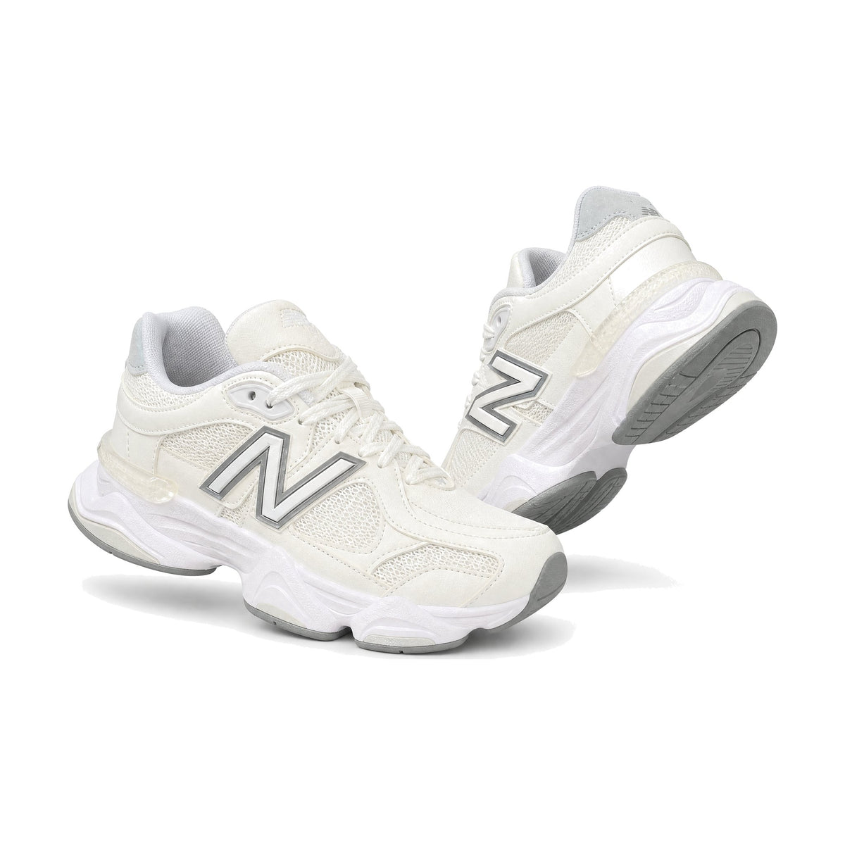 New Balance 9060 color blanco gris — par en vista 3D, fondo blanco