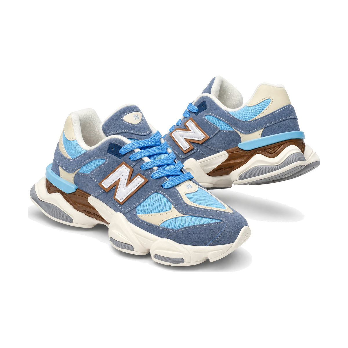 New Balance 9060 Dama color azul acero — par en vista 3D, fondo blanco