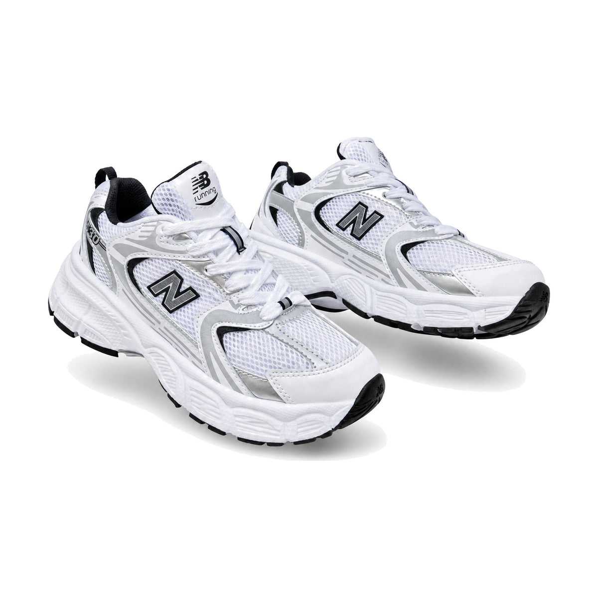 New Balance Burbuja Dama Blanco Gris color blanco gris — par en vista 3D, fondo blanco