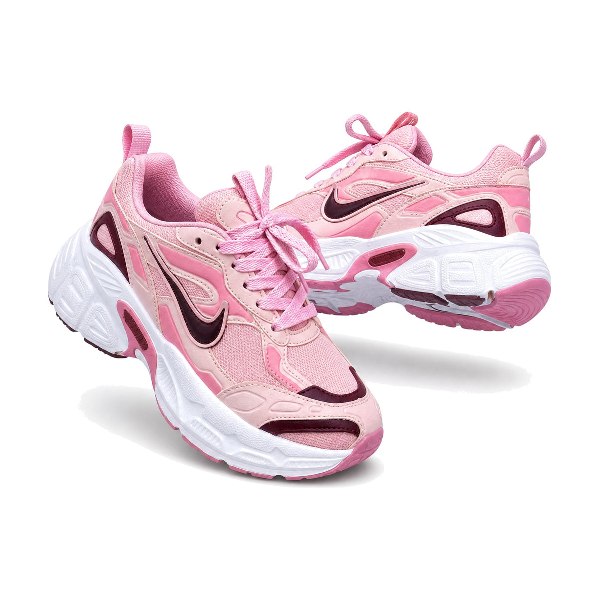 Nike V5 Dama color rosado — par en vista 3D, fondo blanco
