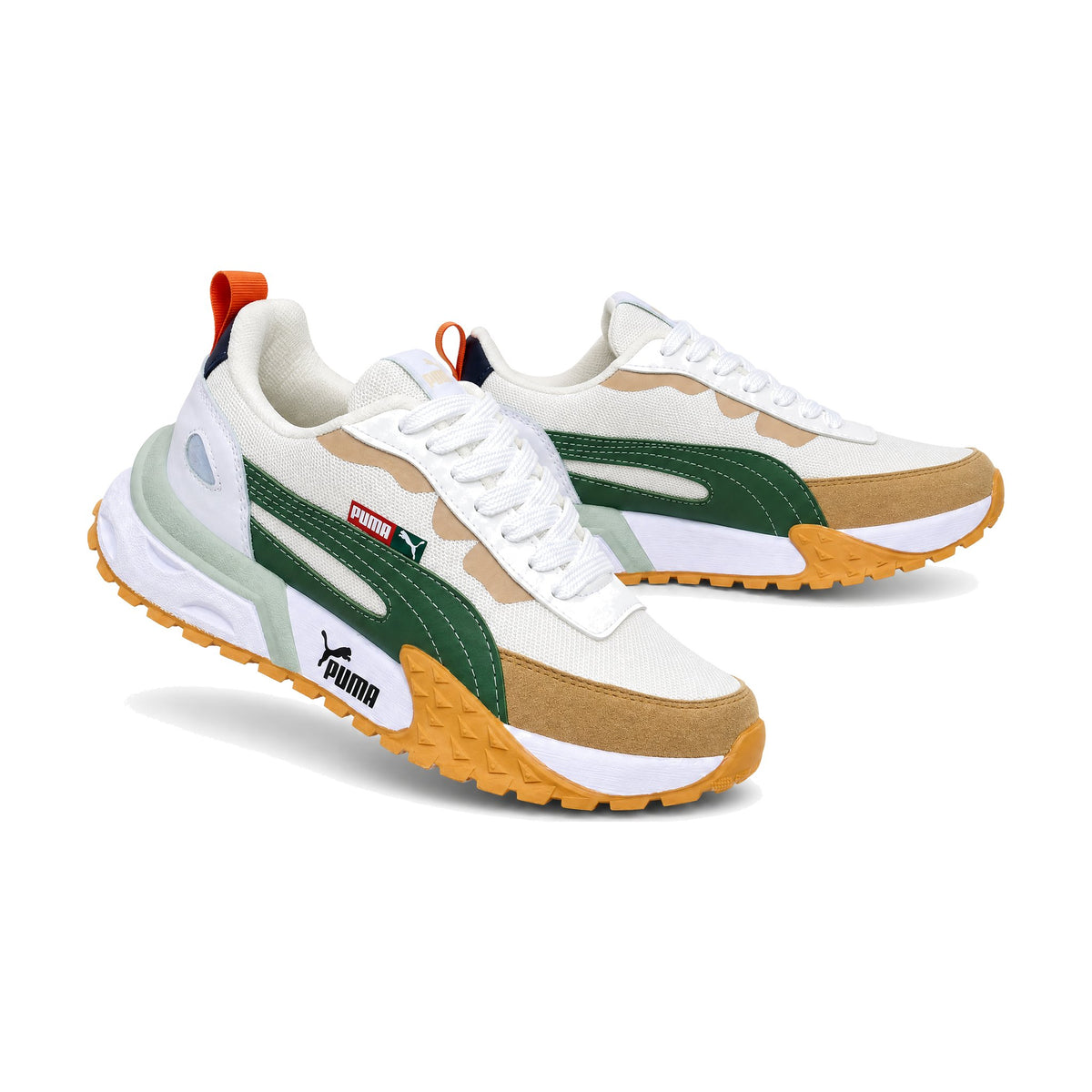 Puma Easy Rider color beige verde — par en vista 3D, fondo blanco