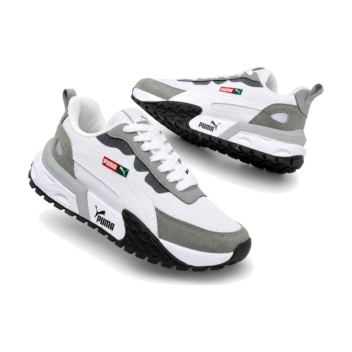 Puma Easy Rider color blanco gris — par en vista 3D, fondo blanco