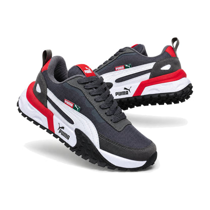 Puma Easy Rider color gris rojo — par en vista 3D, fondo blanco