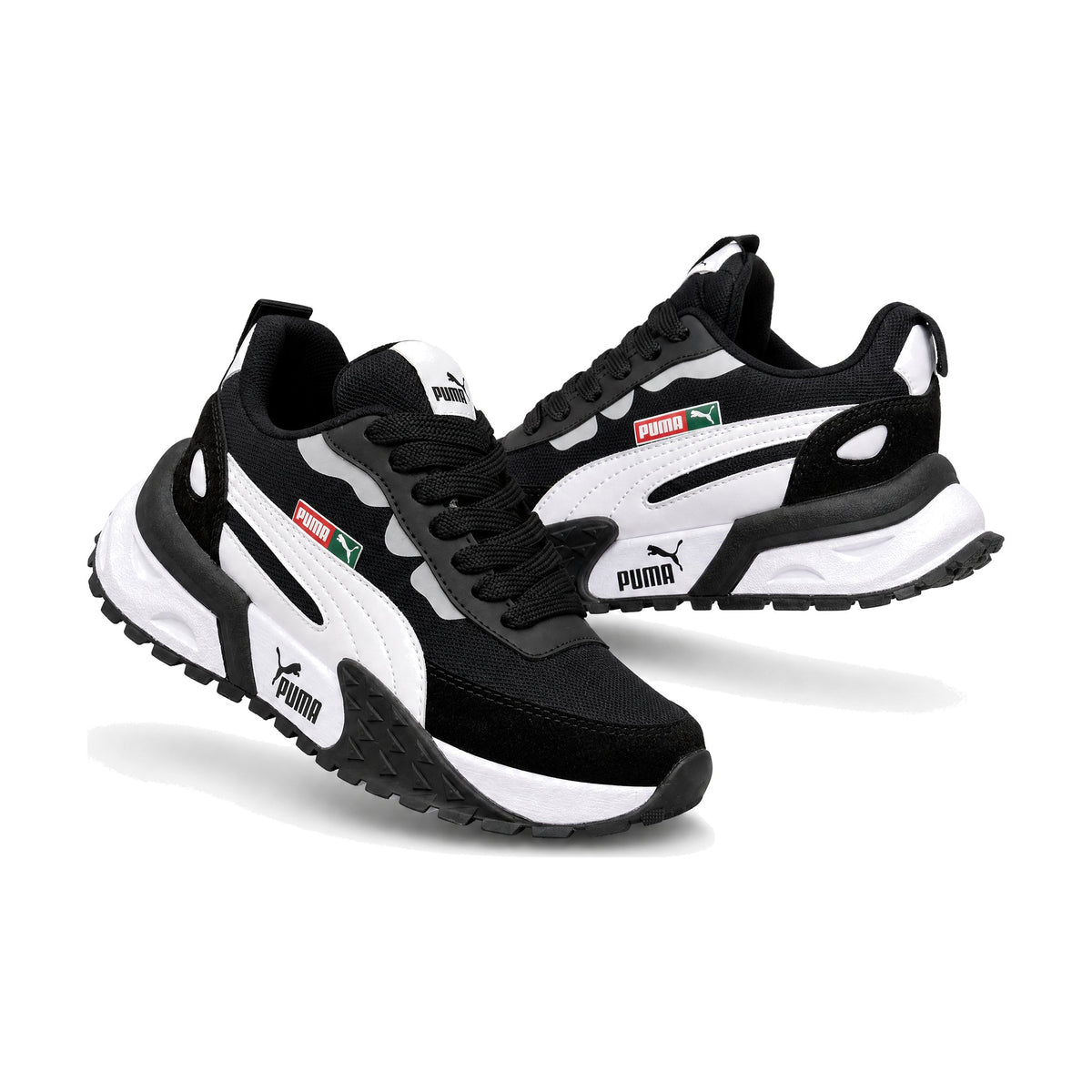 Puma Easy Rider color negro blanco — par en vista 3D, fondo blanco