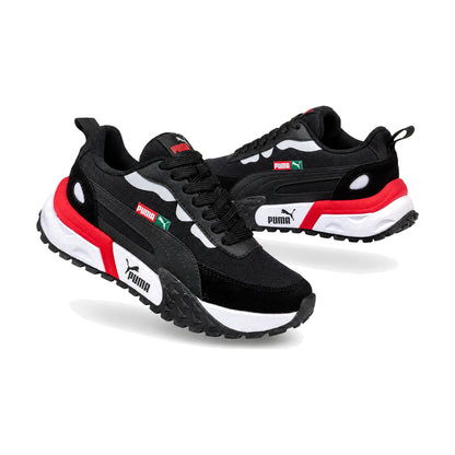 Puma Easy Rider color negro rojo — par en vista 3D, fondo blanco