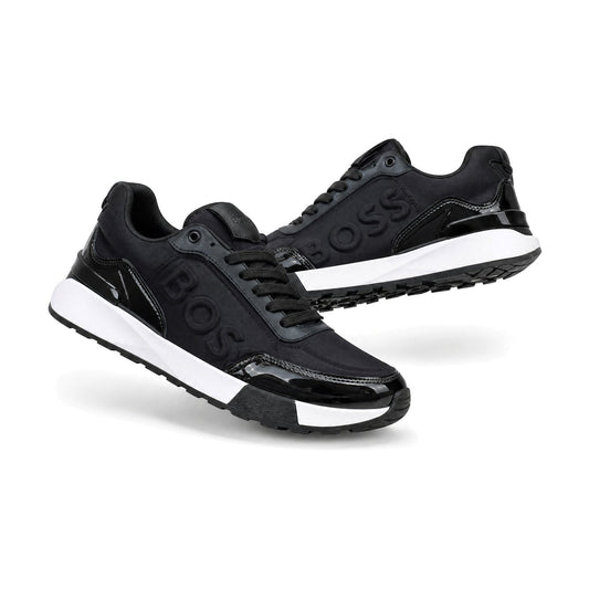 Tenis Hugo Boss color negro blanco — par de tenis en vista 3D, fondo blanco